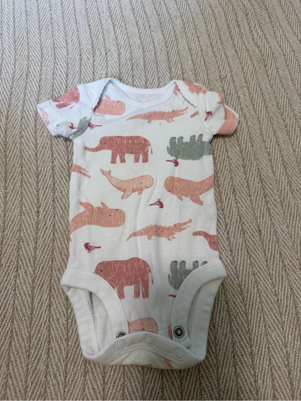 Carter's White One-Piece with Peach and Sage Animal Prints